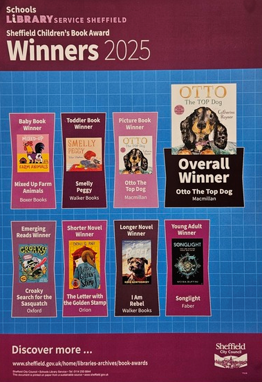 A poster showing the winning books at the book awards