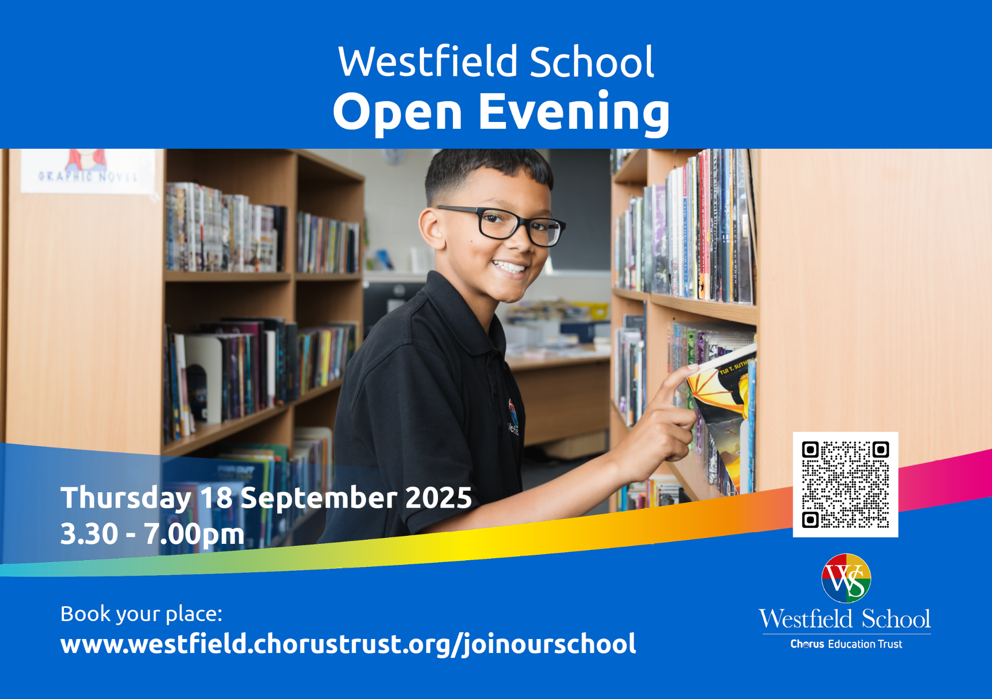 Advert for open evening on Thursday 18 September 2025