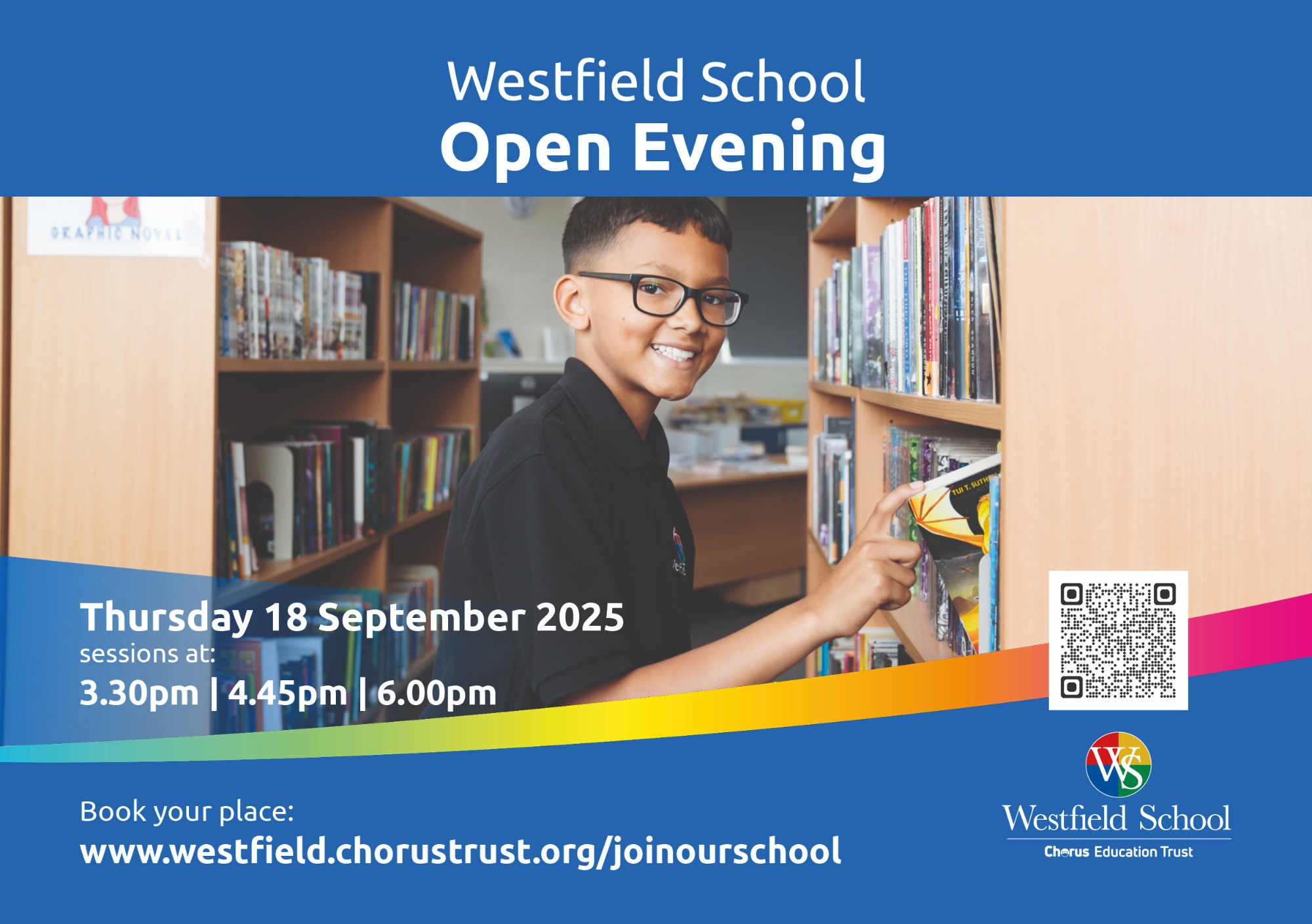Advert for open evening on Thursday 18 September 2025