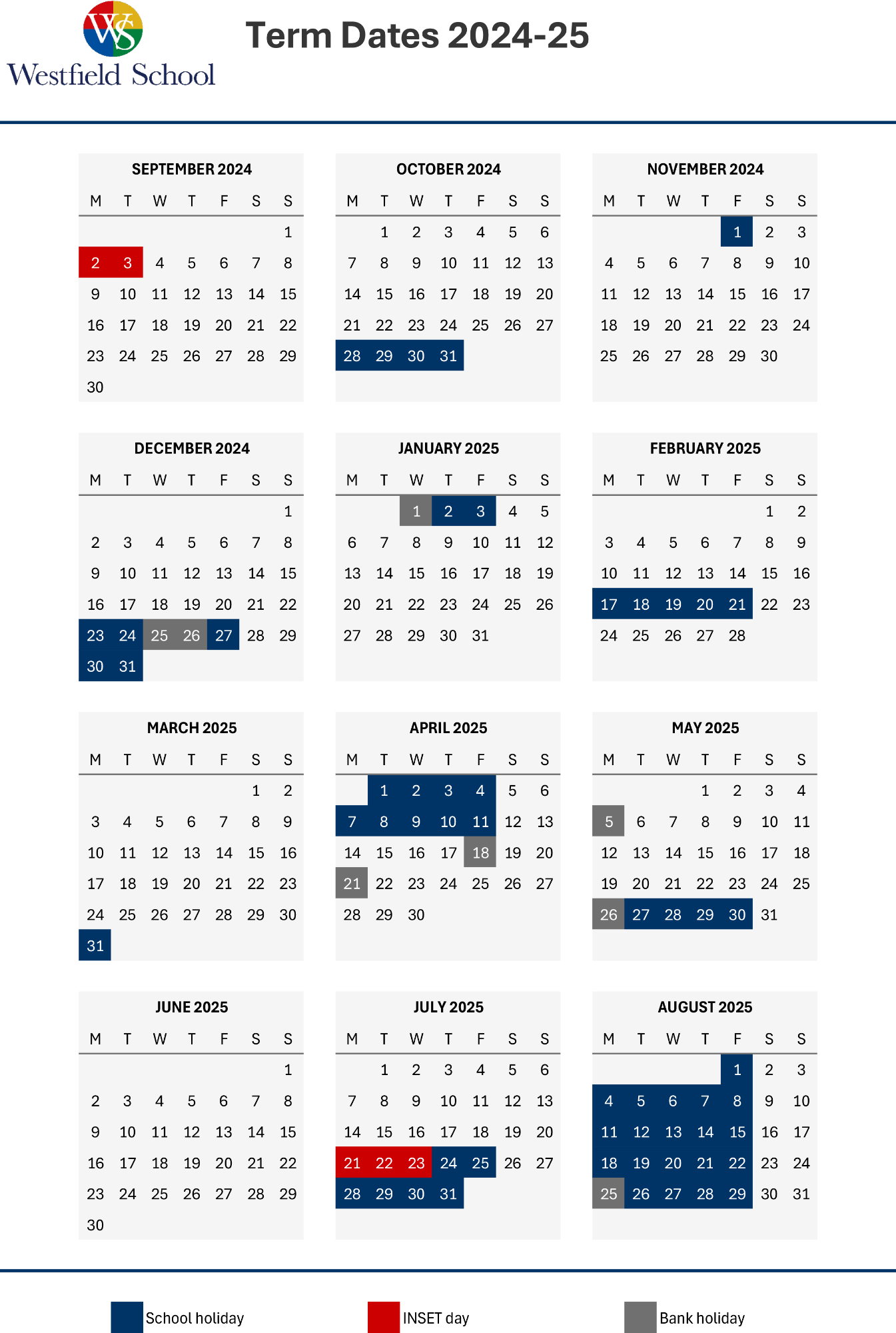 Term dates 2024-25 and link to pdf